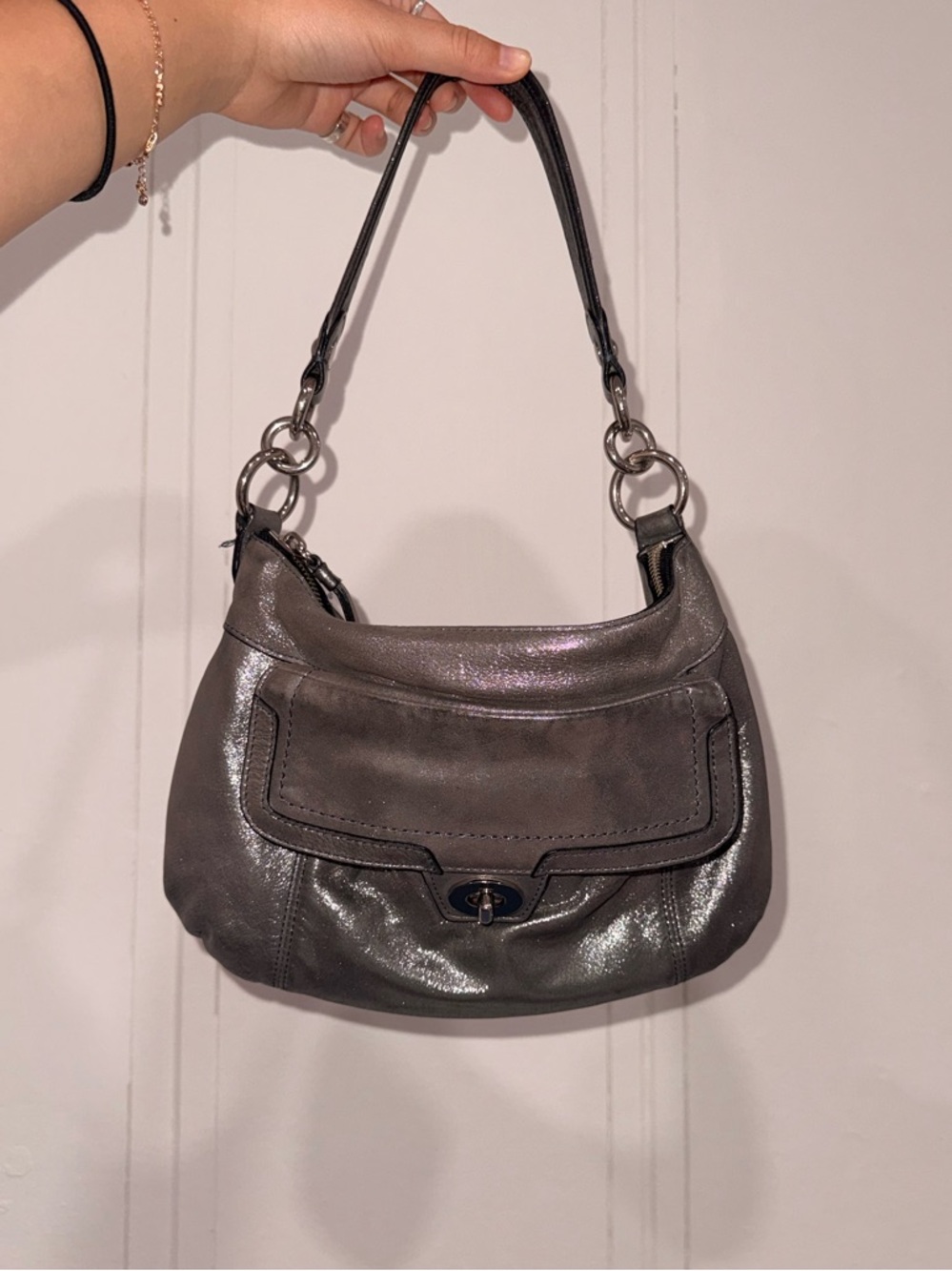 Coach Shimmery Pewter Mini Shoulder Bag